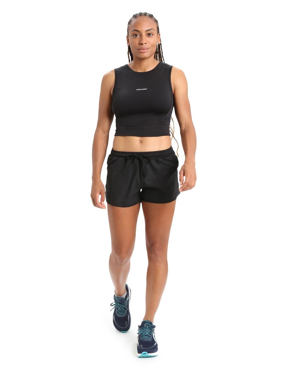 Black Icebreaker ZoneKnit™ Merino Cropped Bra-Tank Women's T Shirts | AU 1574WNBY